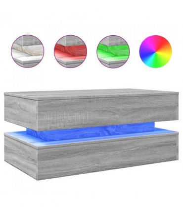 vidaXL Coffee Table with LED Lights Grey Sonoma 90x50x40 cm