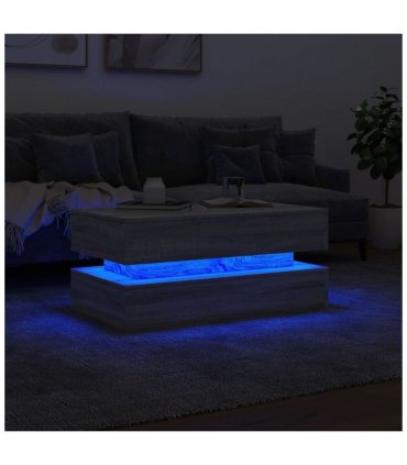 vidaXL Coffee Table with LED Lights Grey Sonoma 90x50x40 cm