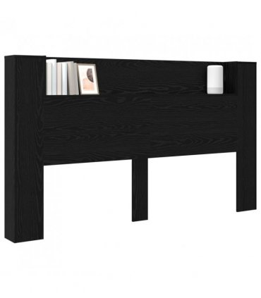 vidaXL Headboard Cabinet with LED Black Oak 180 x 16.5 x 103.5 cm