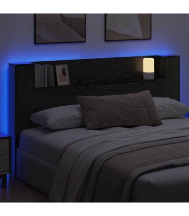 vidaXL Headboard Cabinet with LED Black Oak 180 x 16.5 x 103.5 cm
