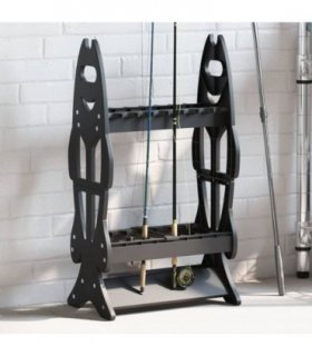 vidaXL Fishing Rod Rack for 16 Rods Black