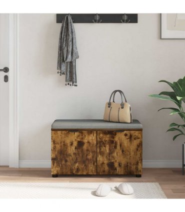 vidaXL Hall Bench with Cushion with Shelf Smoked Oak 80 x 38 x 46 cm