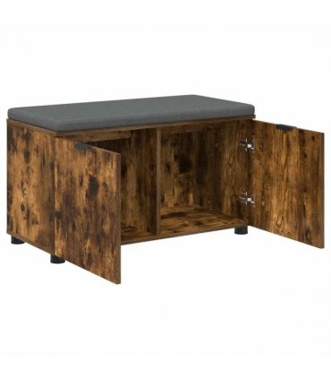 vidaXL Hall Bench with Cushion with Shelf Smoked Oak 80 x 38 x 46 cm