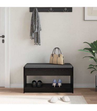 vidaXL Hall Bench Black Oak 83 x 38 x 45 cm Engineered Wood and Fabric