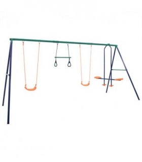 vidaXL Swing Set with Gymnastic Rings and 4 Seats Steel