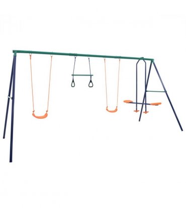 vidaXL Swing Set with Gymnastic Rings and 4 Seats Steel
