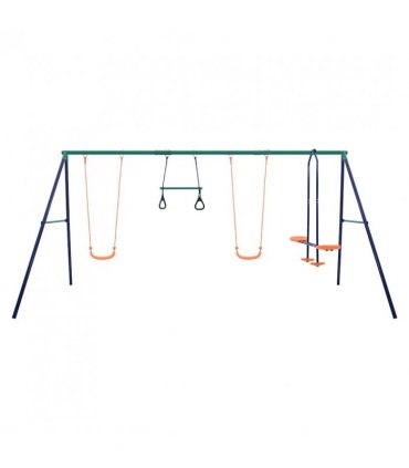 vidaXL Swing Set with Gymnastic Rings and 4 Seats Steel