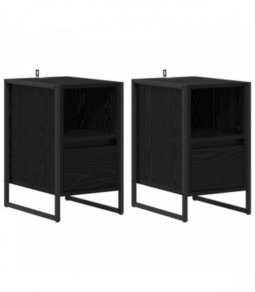 vidaXL Bedside Table 2 pcs Black Oak 39.5 x 30 x 50 cm Engineered Wood