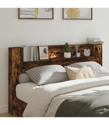 vidaXL Headboard Cabinet with LED Smoked Oak 180 x 16.5 x 103.5 cm