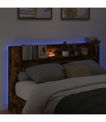 vidaXL Headboard Cabinet with LED Smoked Oak 180 x 16.5 x 103.5 cm