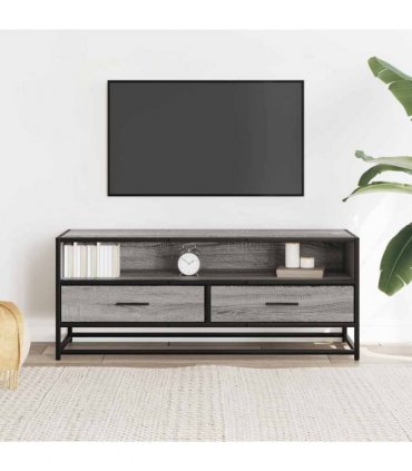 vidaXL TV Cabinet Grey Sonoma 100x34.5x40 cm Engineered Wood and Metal
