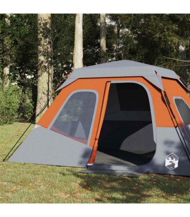 vidaXL Family Tent 6-Person Grey and Orange Quick Release Waterproof