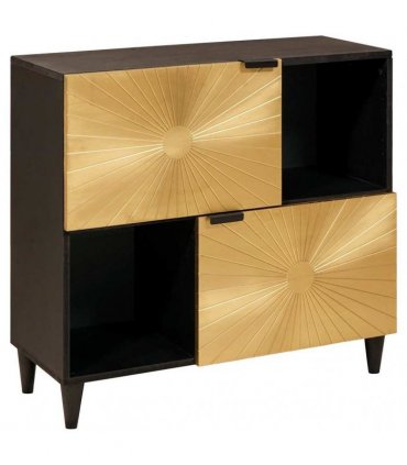 vidaXL Side Cabinet Black and Gold 80 x 33.5 x 75 cm Solid Mango Wood