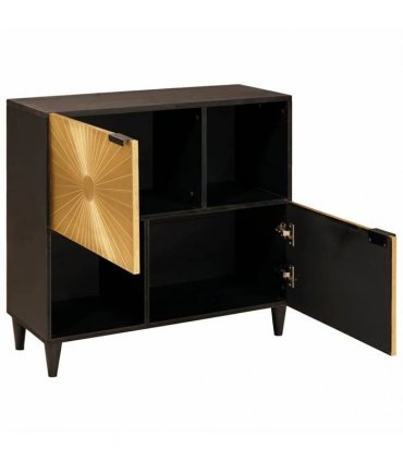 vidaXL Side Cabinet Black and Gold 80 x 33.5 x 75 cm Solid Mango Wood