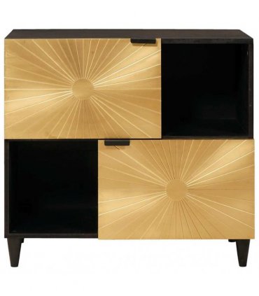 vidaXL Side Cabinet Black and Gold 80 x 33.5 x 75 cm Solid Mango Wood