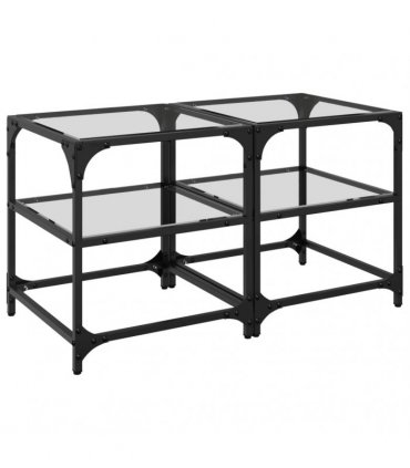 vidaXL Coffee Tables with Transparent Glass Top 2 pcs 40x40x45 cm Steel