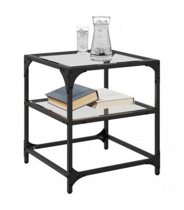 vidaXL Coffee Tables with Transparent Glass Top 2 pcs 40x40x45 cm Steel