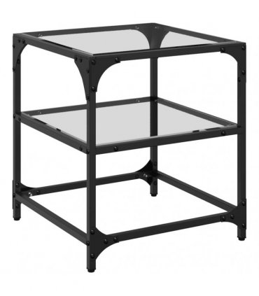 vidaXL Coffee Tables with Transparent Glass Top 2 pcs 40x40x45 cm Steel