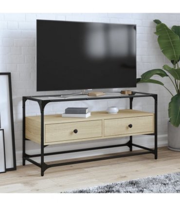 vidaXL TV Cabinet with Glass Top Sonoma Oak 98x35x51 cm Engineered Wood