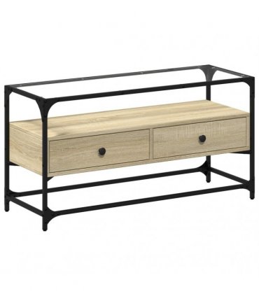 vidaXL TV Cabinet with Glass Top Sonoma Oak 98x35x51 cm Engineered Wood