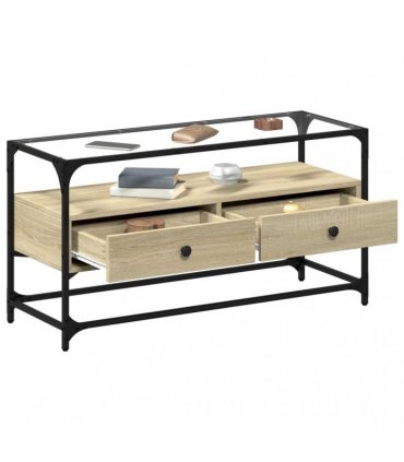 vidaXL TV Cabinet with Glass Top Sonoma Oak 98x35x51 cm Engineered Wood