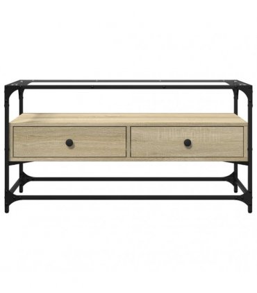 vidaXL TV Cabinet with Glass Top Sonoma Oak 98x35x51 cm Engineered Wood