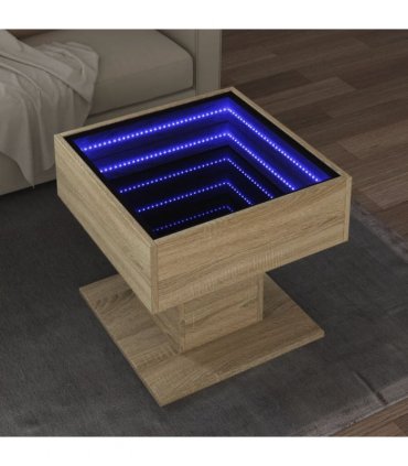 vidaXL Coffee Table with LED Sonoma Oak 50x50x45 cm Engineered Wood