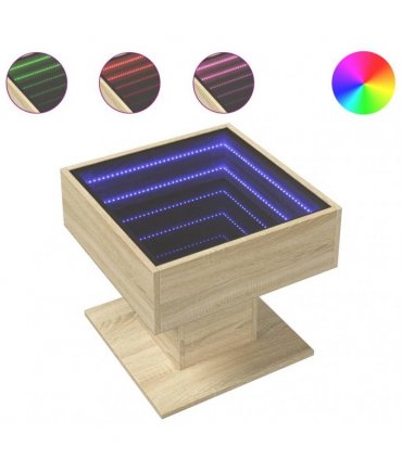 vidaXL Coffee Table with LED Sonoma Oak 50x50x45 cm Engineered Wood