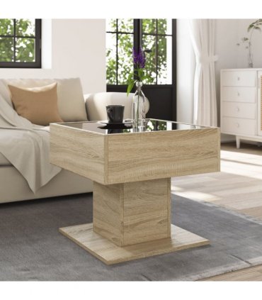vidaXL Coffee Table with LED Sonoma Oak 50x50x45 cm Engineered Wood