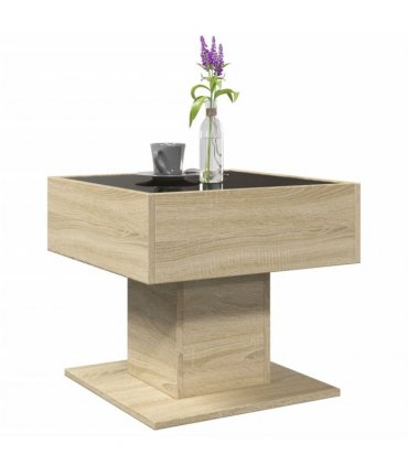 vidaXL Coffee Table with LED Sonoma Oak 50x50x45 cm Engineered Wood