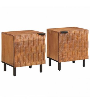 vidaXL Bedside Cabinet 2 pcs Brown 40 x 33 x 46 cm Solid Mango Wood