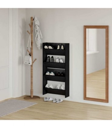 vidaXL Shoe Cabinet 2 pcs Black Oak 60 x 18 x 60 cm Engineered Wood
