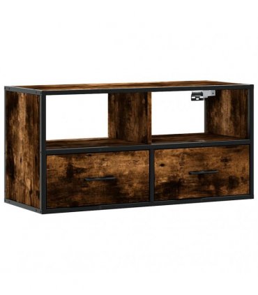 vidaXL TV Cabinet Smoked Oak 80x31x39.5 cm Engineered Wood and Metal