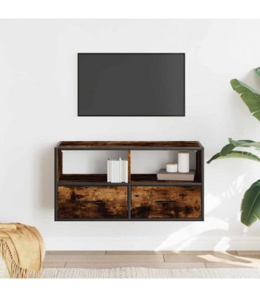 vidaXL TV Cabinet Smoked Oak 80x31x39.5 cm Engineered Wood and Metal