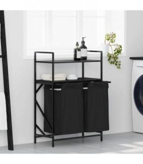vidaXL Laundry Basket 2 Compartments with Shelves Black Oak