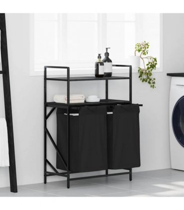 vidaXL Laundry Basket 2 Compartments with Shelves Black Oak