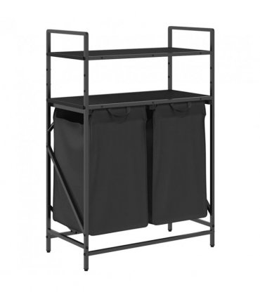 vidaXL Laundry Basket 2 Compartments with Shelves Black Oak