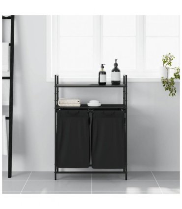 vidaXL Laundry Basket 2 Compartments with Shelves Black Oak