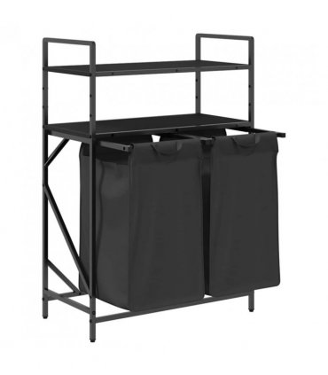 vidaXL Laundry Basket 2 Compartments with Shelves Black Oak