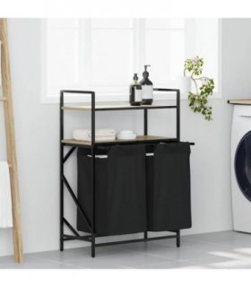 vidaXL Laundry Basket 2 Compartments with Shelves Sonoma Oak
