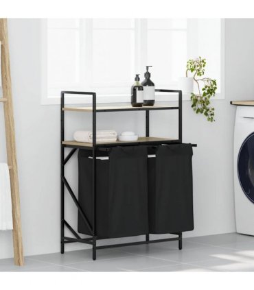 vidaXL Laundry Basket 2 Compartments with Shelves Sonoma Oak