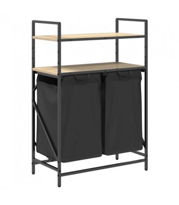 vidaXL Laundry Basket 2 Compartments with Shelves Sonoma Oak