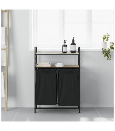 vidaXL Laundry Basket 2 Compartments with Shelves Sonoma Oak