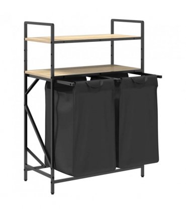 vidaXL Laundry Basket 2 Compartments with Shelves Sonoma Oak