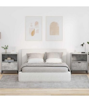 vidaXL Bedside Cabinet with Drawer 2 pcs Concrete grey 49 x 36 x 61 cm