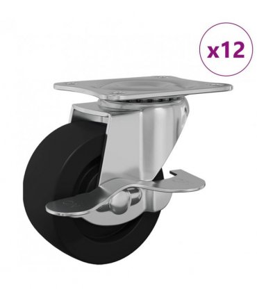 vidaXL Caster 12 pcs Black and silver 50.7 x 50.7 x 24.4 mm