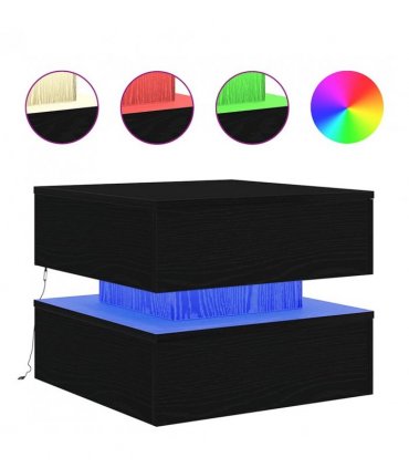 vidaXL Coffee Table with LED Lights Black Oak 50x50x40 cm