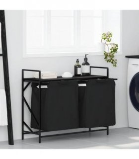 vidaXL Laundry Basket 2 Compartments with Shelf Black Oak
