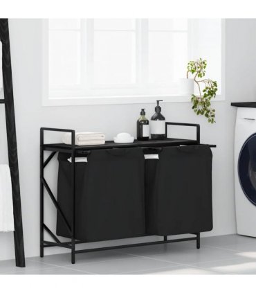 vidaXL Laundry Basket 2 Compartments with Shelf Black Oak