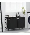 vidaXL Laundry Basket 2 Compartments with Shelf Black Oak